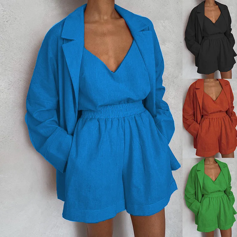 Womens Outifits Spring Women's Casual Commuting Elegant Vest Suit Solid Color Jacket and Loose Shorts Three-piece Set Women Set
Womens Outifits Spring Women's Casual Commuting Elegant Vest Suit Solid Color Jacket and Loose Shorts Three-piece Set Women Set