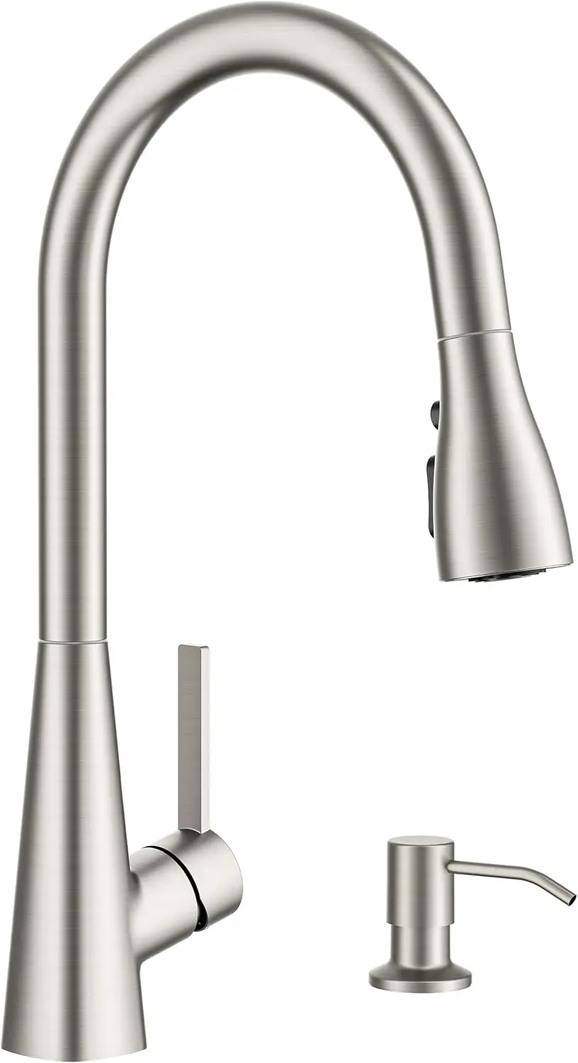 Kitchen Faucet with Soap Dispenser, Pull Down Sprayer, Brushed Nickel Modern High Arc Stainless Steel Faucet for Kitchen
Kitchen Faucet with Soap Dispenser, Pull Down Sprayer, Brushed Nickel Modern High Arc Stainless Steel Faucet for Kitchen