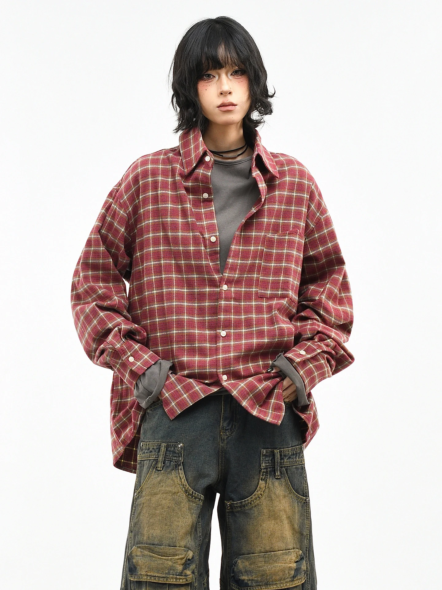 OV Original American Wine Red Plaid Retro Long Sve Women's Cotton Casual Loose irt Spring Trendy Couple's irt
OV Original American Wine Red Plaid Retro Long Sve Women's Cotton Casual Loose irt Spring Trendy Couple's irt