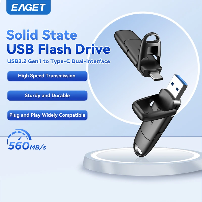 Eaget 1000MB/s Solid State Pen Drive USB3.2 Gen 2 Type C Flash Drive 1TB 512GB 256GB 128GB Pendrive for PC Smartphone Tablet
Eaget 1000MB/s Solid State Pen Drive USB3.2 Gen 2 Type C Flash Drive 1TB 512GB 256GB 128GB Pendrive for PC Smartphone Tablet