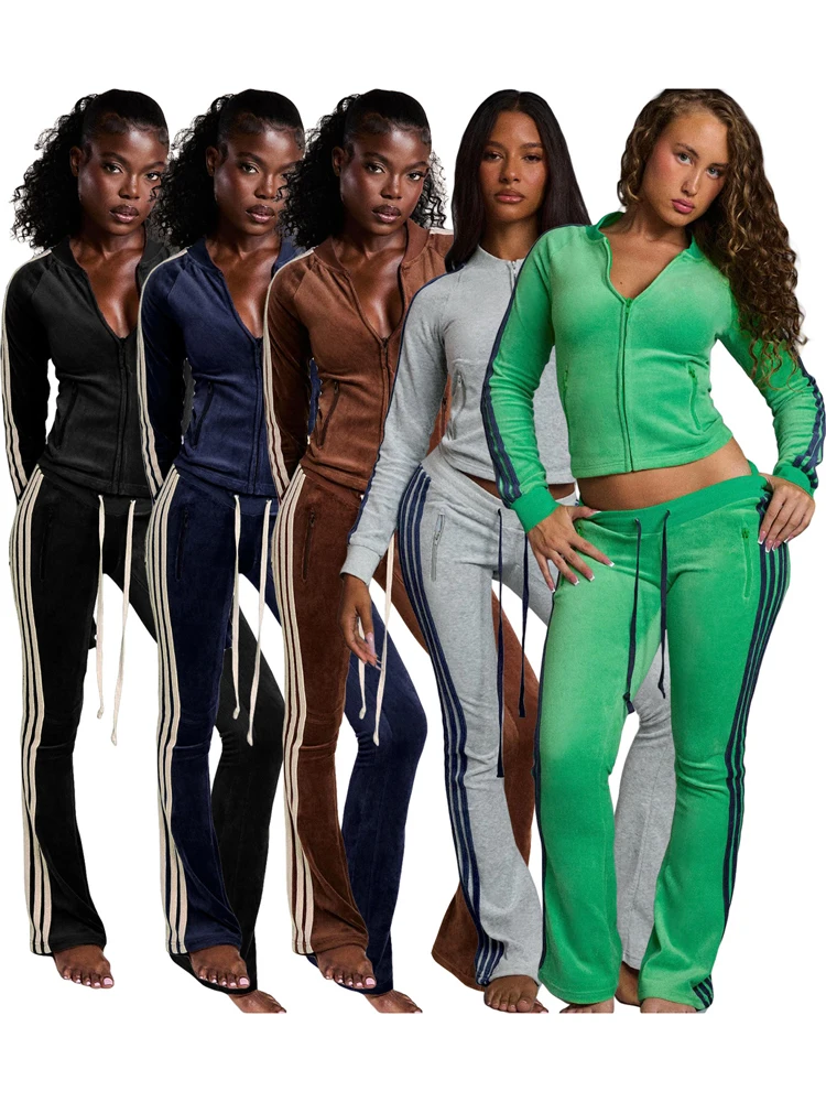 Осенний комплект женской одежды 2025 года, спортивный костюм, женский бархатный повседневный спортивный костюм, полосатый укороченный топ на молнии с длинными рукавами и брюки-клеш
Осенний комплект женской одежды 2025 года, спортивный костюм, женский бархатный повседневный спортивный костюм, полосатый укороченный топ на молнии с длинными рукавами и брюки-клеш