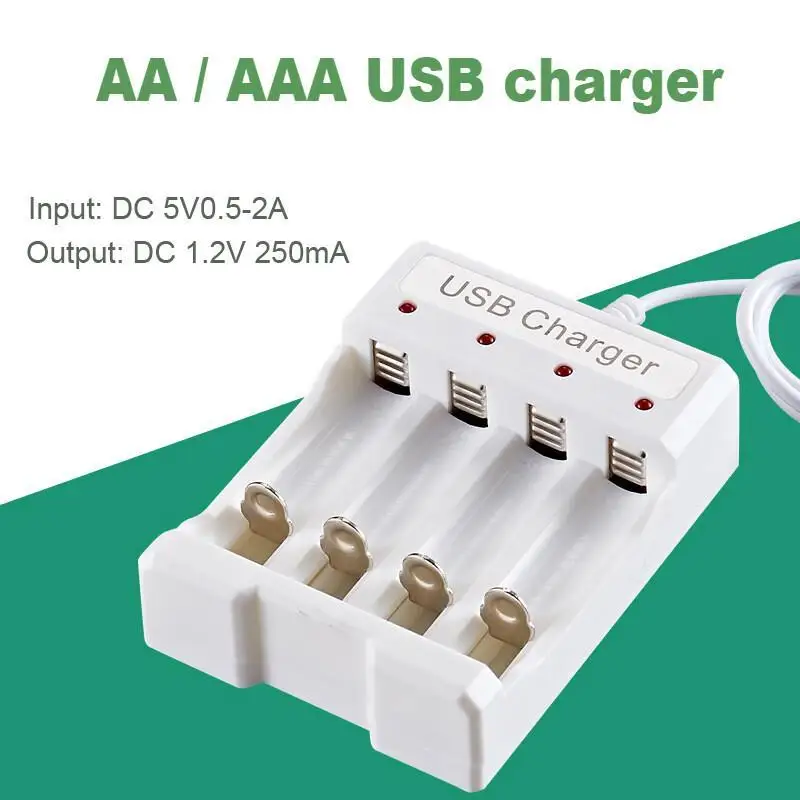 4 Slots AA / AAA Battery Charger 1.2V 250mA Ni-MH Charging Box New Portable USB Charger Smart Rechargeable Batteries Adapter
4 Slots AA / AAA Battery Charger 1.2V 250mA Ni-MH Charging Box New Portable USB Charger Smart Rechargeable Batteries Adapter