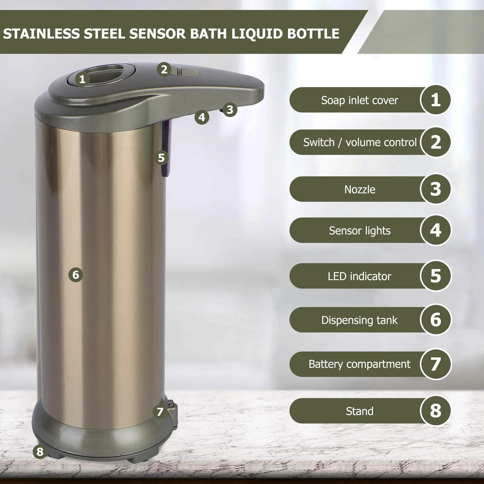 Automatic Stainless Steel Sensor Bath Liquid Bottle Color Leak-Proof Liner No Sensor Soap Dispenser for Hand
Automatic Stainless Steel Sensor Bath Liquid Bottle Color Leak-Proof Liner No Sensor Soap Dispenser for Hand