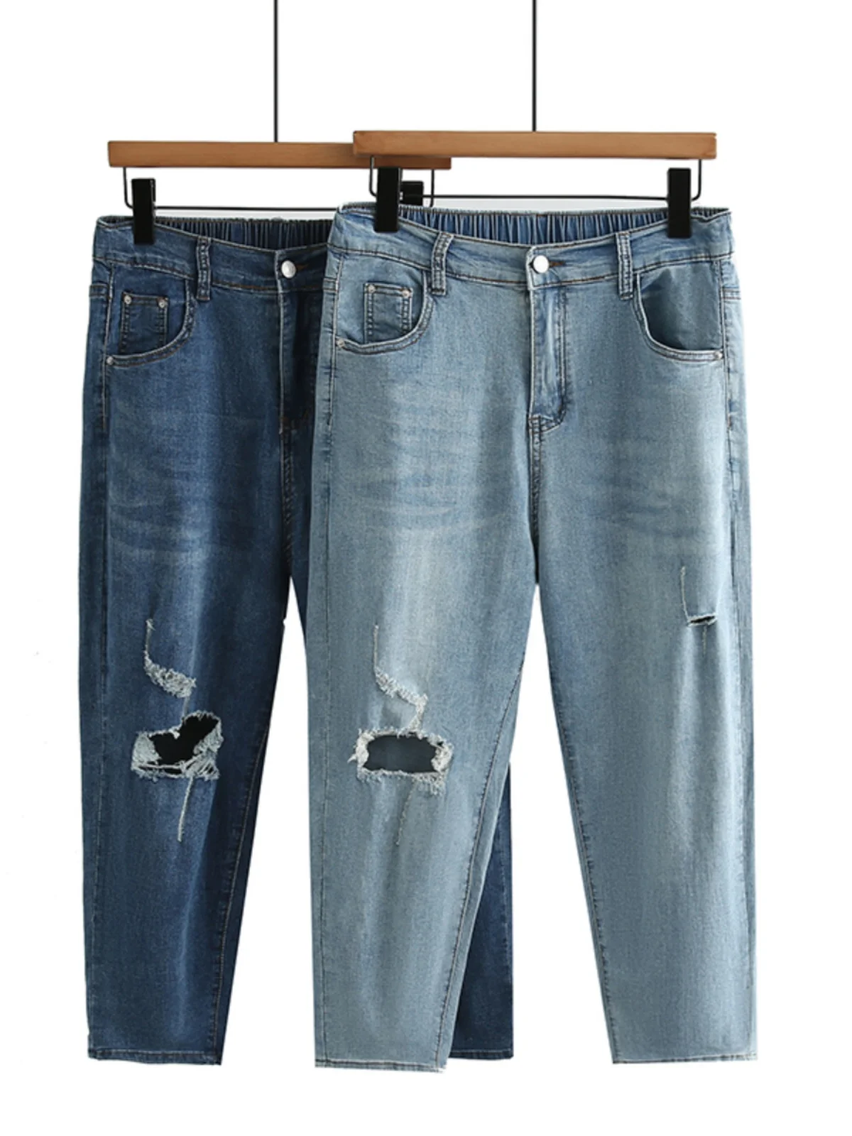 Blue Thin Denim Jeans High Waist Hole Punching Women's Summer New Style Large Size Harlan Pants Cotton Elastic Fabric
Blue Thin Denim Jeans High Waist Hole Punching Women's Summer New Style Large Size Harlan Pants Cotton Elastic Fabric