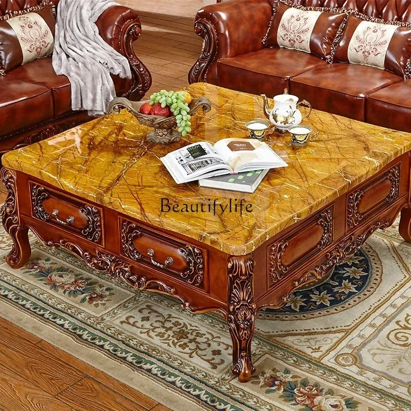 yj9European style large coffee table square solid wood carving flower marble coffee table
yj9European style large coffee table square solid wood carving flower marble coffee table