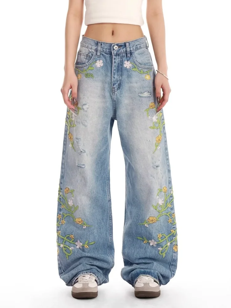 2025 Ropa Y2K Fashion Flowers Embroidery Baggy Stacked Jeans Pants For Women Clothing Washed Blue Lady Trousers Pantalon Femme 
2025 Ropa Y2K Fashion Flowers Embroidery Baggy Stacked Jeans Pants For Women Clothing Washed Blue Lady Trousers Pantalon Femme