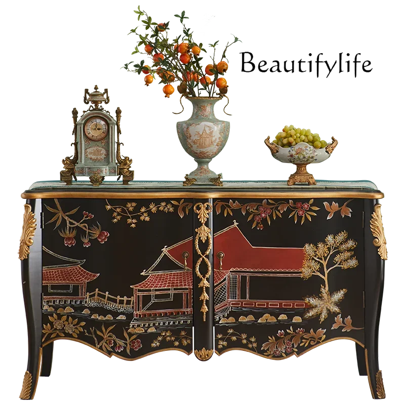 Solid wood painted entrance cabinet, living room storage, dining side cabinet, neoclassical retro black entrance
Solid wood painted entrance cabinet, living room storage, dining side cabinet, neoclassical retro black entrance