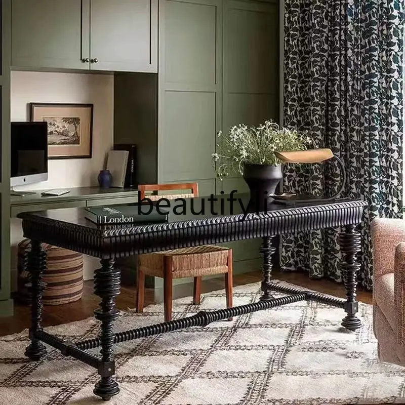 American neoclassical solid wood black desk light luxury design conference table computer table
American neoclassical solid wood black desk light luxury design conference table computer table