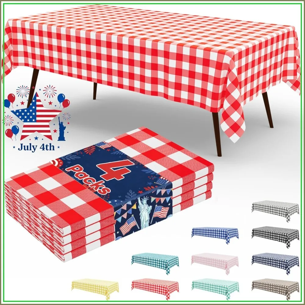 4 Packs Red and White Checkered Disposable Tablecloth, 54x108 Inch Waterproof Plastic Table Cover for Picnic, Party
4 Packs Red and White Checkered Disposable Tablecloth, 54x108 Inch Waterproof Plastic Table Cover for Picnic, Party