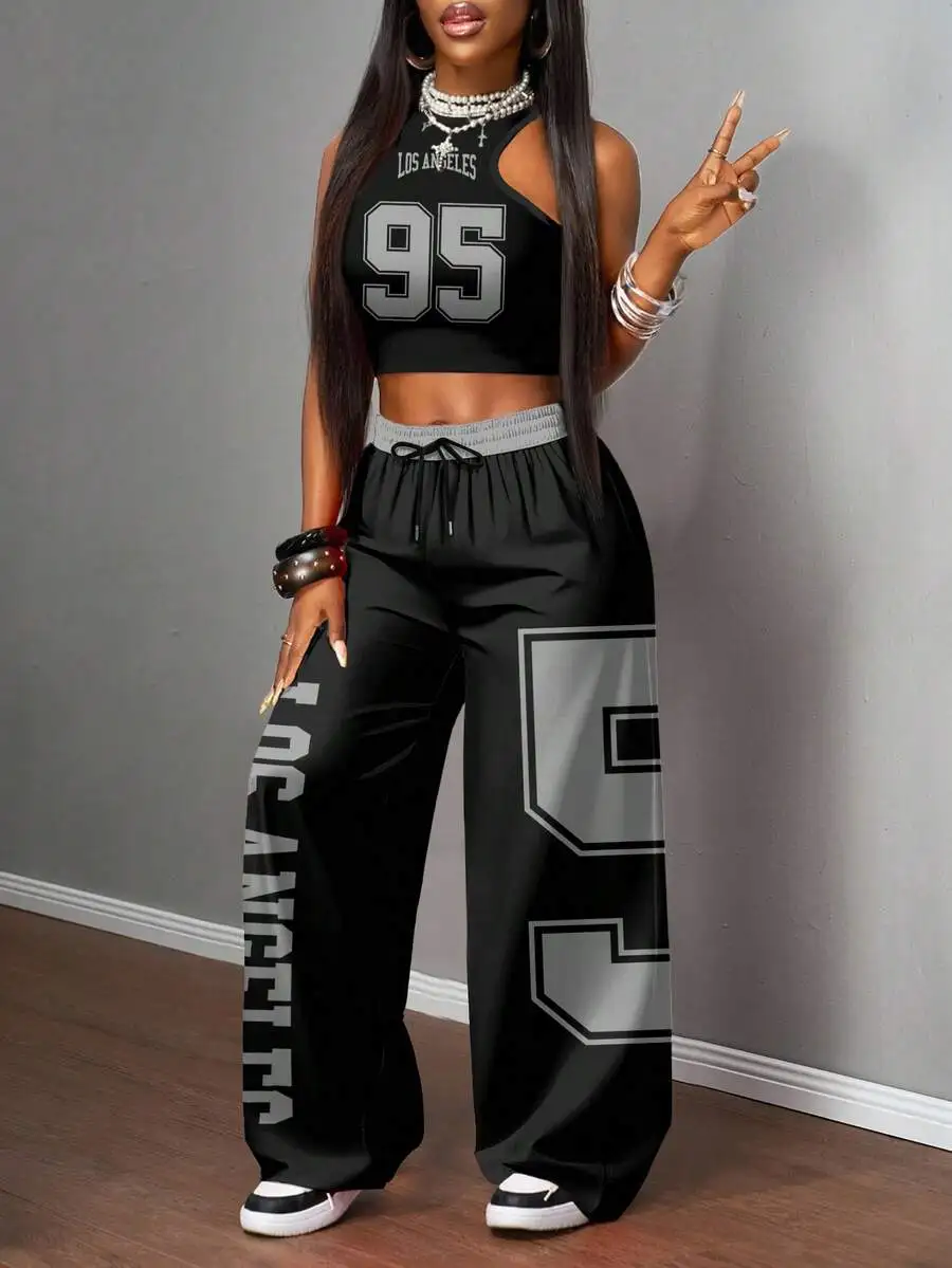 Women Casual Street Style Crop Top And Wide Leg Pants Set
Women Casual Street Style Crop Top And Wide Leg Pants Set