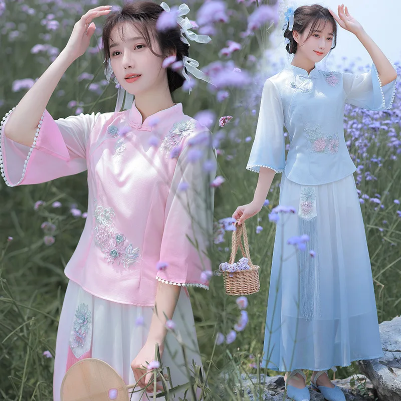 Yourqipao Summer 2024 Gentle Sweet Tang Suit Tops Skirt Tea Suit Daily Fairy Retro Chinese Style Hanfu Dress Clothing for Women
Yourqipao Summer 2024 Gentle Sweet Tang Suit Tops Skirt Tea Suit Daily Fairy Retro Chinese Style Hanfu Dress Clothing for Women