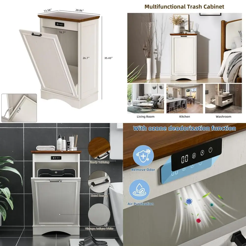 Antique White Standing Kitchen Trash Bin Cabinet with Recycling and Deodorizing Function for Pet Proof Garbage Storage
Antique White Standing Kitchen Trash Bin Cabinet with Recycling and Deodorizing Function for Pet Proof Garbage Storage