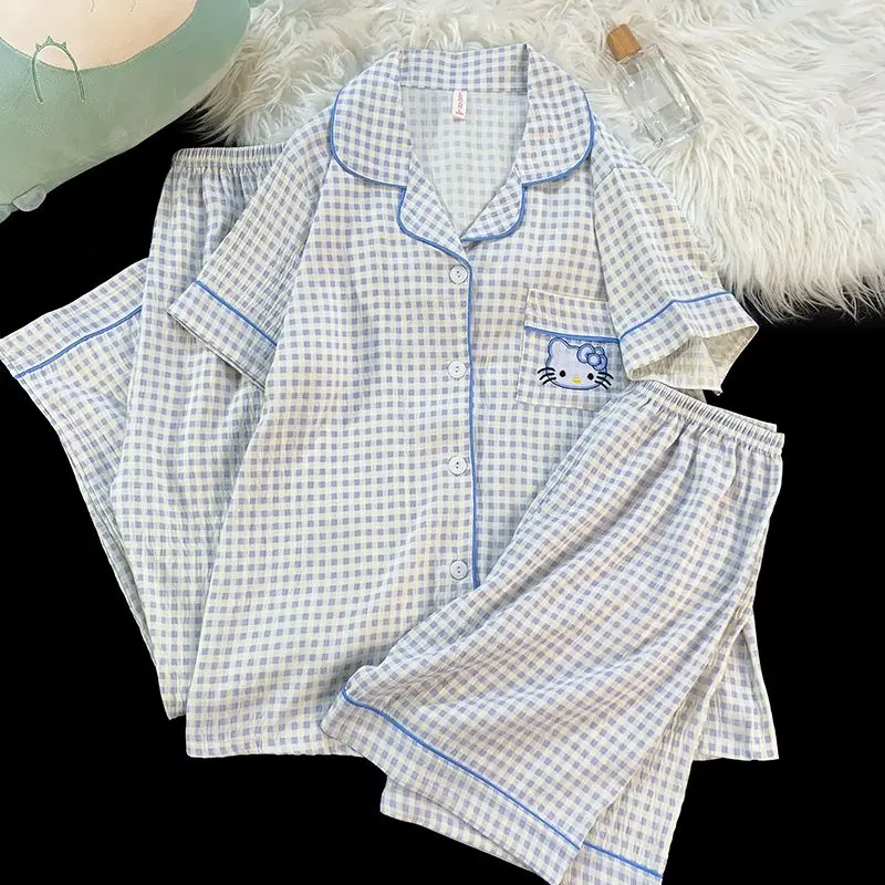 Pajamas women's spring and summer sweet ins style Hello Kitty short-sleeved cardigan shorts trousers three-piece loungewear can
Pajamas women's spring and summer sweet ins style Hello Kitty short-sleeved cardigan shorts trousers three-piece loungewear can
