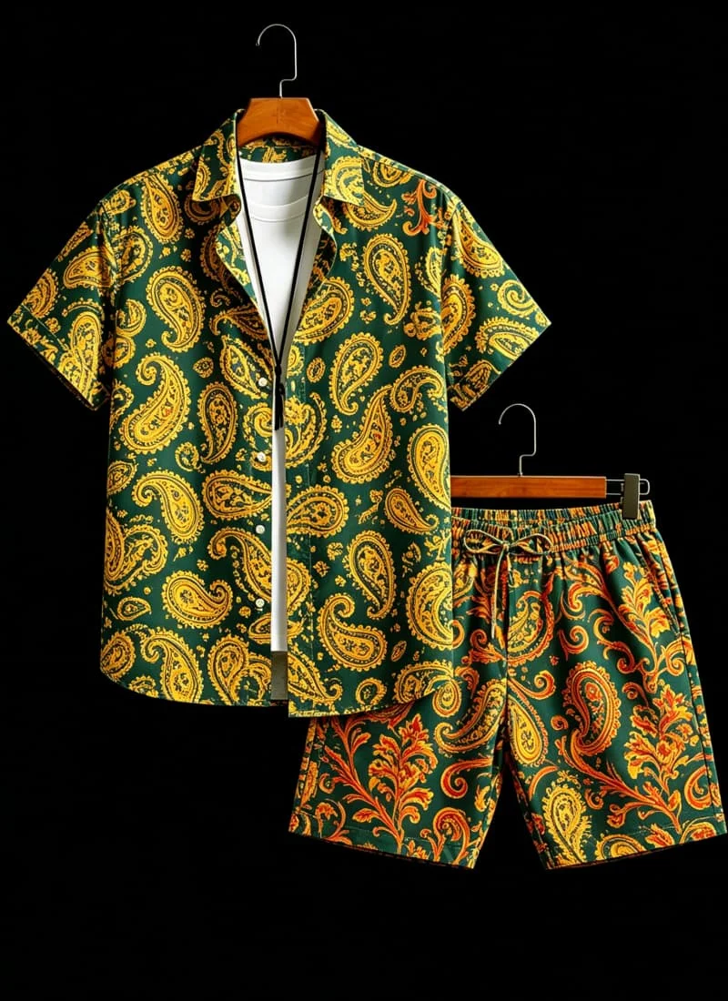 2026 Summer Men's Casual Fashion Paisley Printed Short sleeved Shirt and Shorts Set, Vacation Style Two Piece Set
2026 Summer Men's Casual Fashion Paisley Printed Short sleeved Shirt and Shorts Set, Vacation Style Two Piece Set