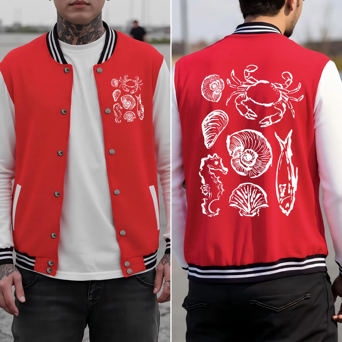 Ocean Fauna Fish Conch Printing Men Baseball Uniform Soft Pocket Jacket Hip Hop Loose Jackets Colorful Cotton Man Clothes
Ocean Fauna Fish Conch Printing Men Baseball Uniform Soft Pocket Jacket Hip Hop Loose Jackets Colorful Cotton Man Clothes