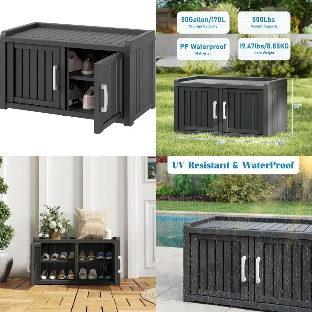 Водонепроницаемый уличный шкаф для хранения обуви с устойчивыми к УФ-излучению дверцами сарая, регулируемая скамейка в прихожей для использования в помещении и на открытом воздухе
Водонепроницаемый уличный шкаф для хранения обуви с устойчивыми к УФ-излучению дверцами сарая, регулируемая скамейка в прихожей для использования в помещении и на открытом воздухе