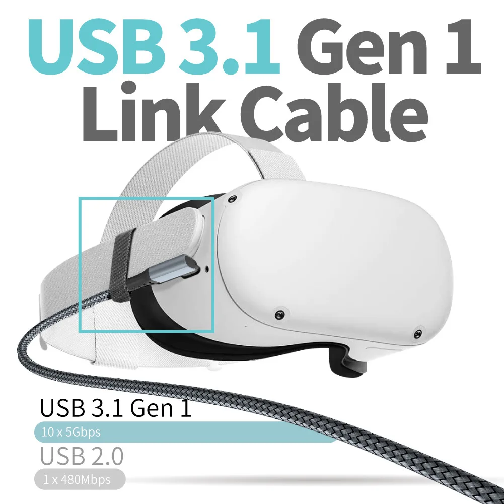 16FT Data Charging Link Cable For Meta/Oculus Quest 3/2/1 Accessories High Speed USB 3.1 to Type C Cable for VR Headset
16FT Data Charging Link Cable For Meta/Oculus Quest 3/2/1 Accessories High Speed USB 3.1 to Type C Cable for VR Headset