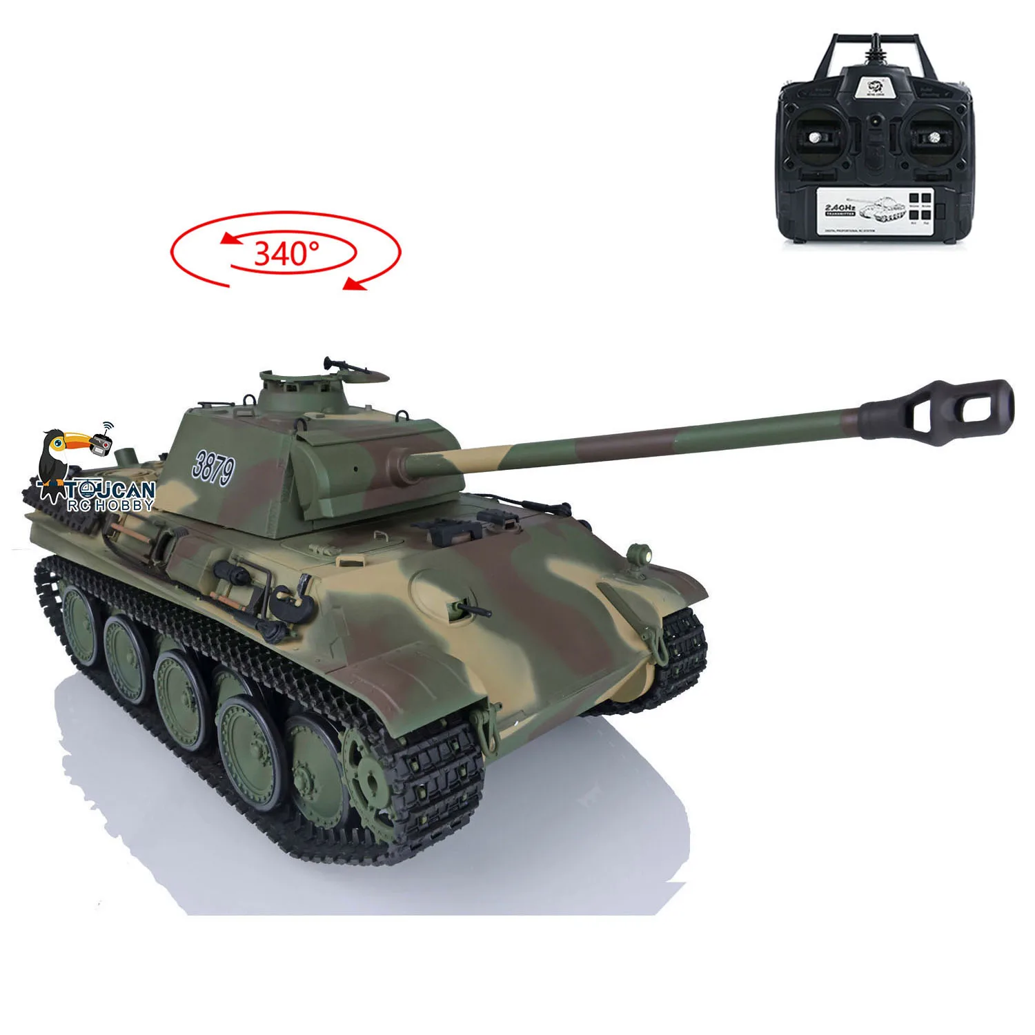US Stock 2.4G RC Tank Model 3879 Heng Long 1/16 7.0 Plastic Panther G RTR Realistic Design Durable Build Remote Control Panzer