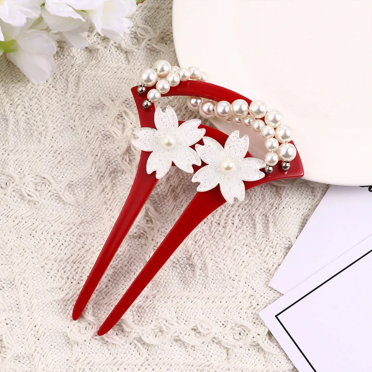 Pearl Flower Hairpin Vintage Ancient U-Shaped Design For Women Red Decorative Chinese Hair Accessories
Pearl Flower Hairpin Vintage Ancient U-Shaped Design For Women Red Decorative Chinese Hair Accessories
