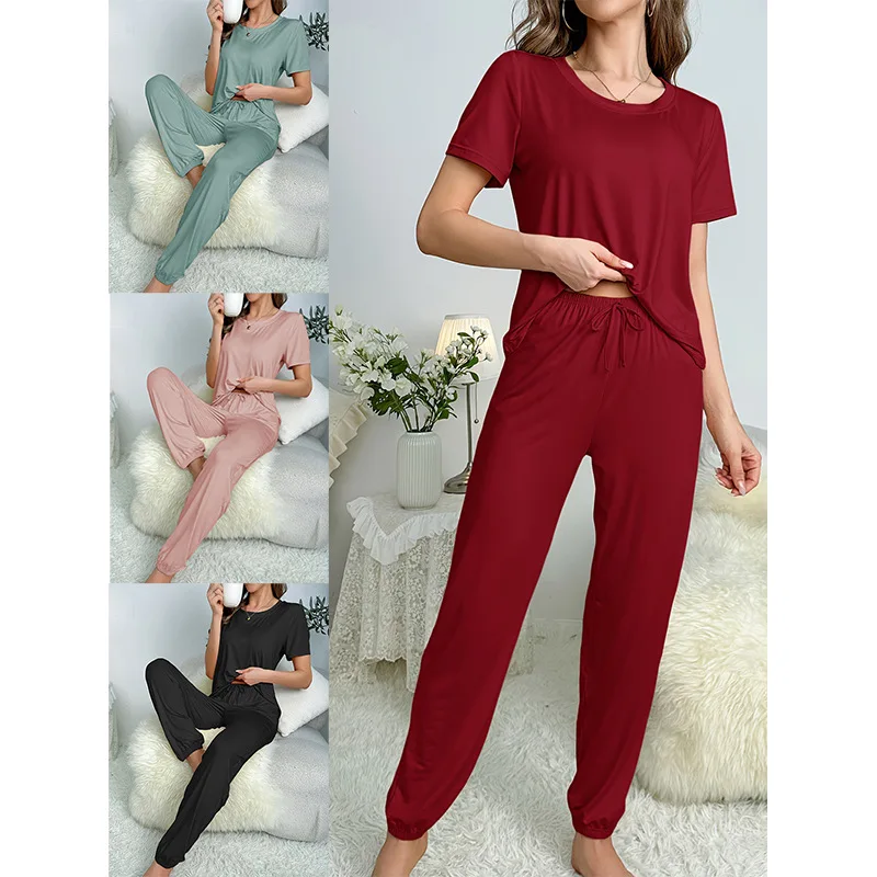 Women's New Style Pajamas Short Sleeve Trousers Elegant Casual Two-piece Solid Color Home Wear Pijama
Women's New Style Pajamas Short Sleeve Trousers Elegant Casual Two-piece Solid Color Home Wear Pijama