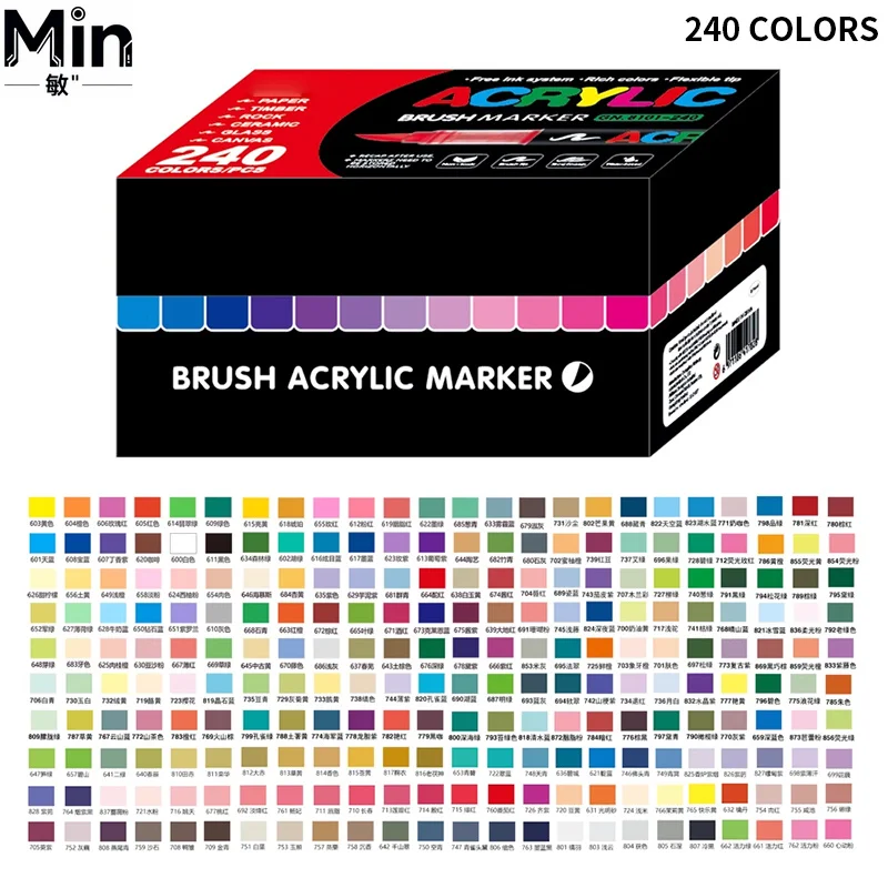 240 Colors Brush Tip Direct Liquid Acrylic Paint Markers Set for Rock Painting DIY Art Craft Festival Gift Drawing
240 Colors Brush Tip Direct Liquid Acrylic Paint Markers Set for Rock Painting DIY Art Craft Festival Gift Drawing