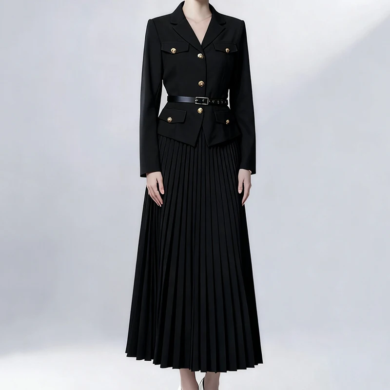 Spring Autumn Elegant Blazer Fold Bust Skirt Suit Women Single Breasted Coat+high Waist Knee Length Skirt Female Two Piece Set
Spring Autumn Elegant Blazer Fold Bust Skirt Suit Women Single Breasted Coat+high Waist Knee Length Skirt Female Two Piece Set