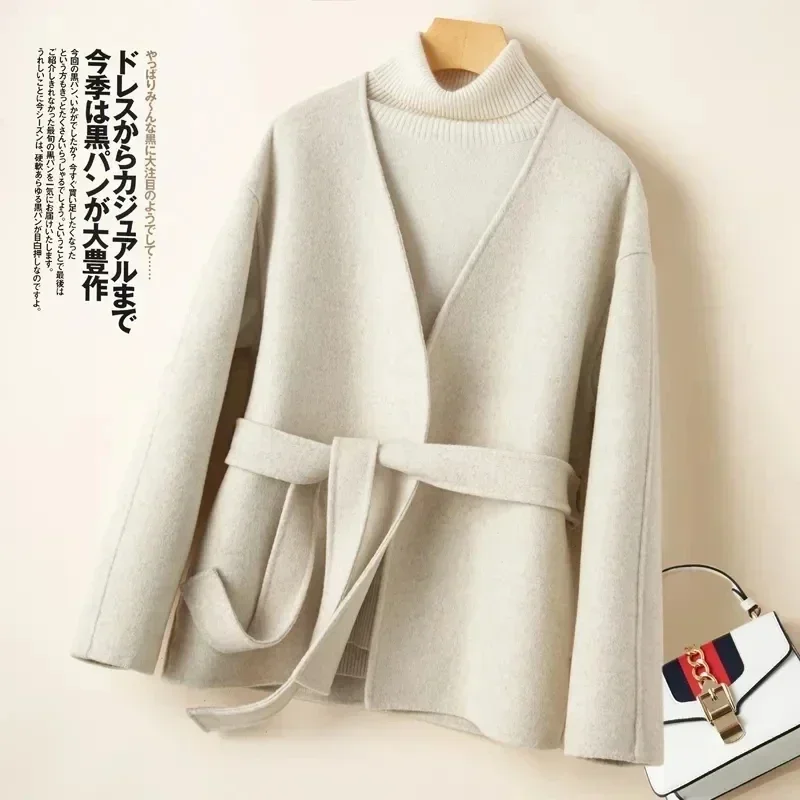 Autumn Winter Clothes Korean Style Double-sided Wool Coat Women Short V-Neck Small High-End Handmade Woolen Belt Coats Cardigan
Autumn Winter Clothes Korean Style Double-sided Wool Coat Women Short V-Neck Small High-End Handmade Woolen Belt Coats Cardigan