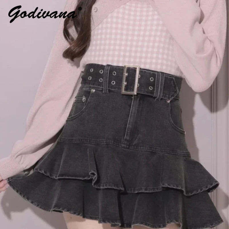 Japanese Style Women's High Waist Cake Skirt Spring Autumn New Female Elegant Puffy Denim Leather Skirt with Belt
Japanese Style Women's High Waist Cake Skirt Spring Autumn New Female Elegant Puffy Denim Leather Skirt with Belt