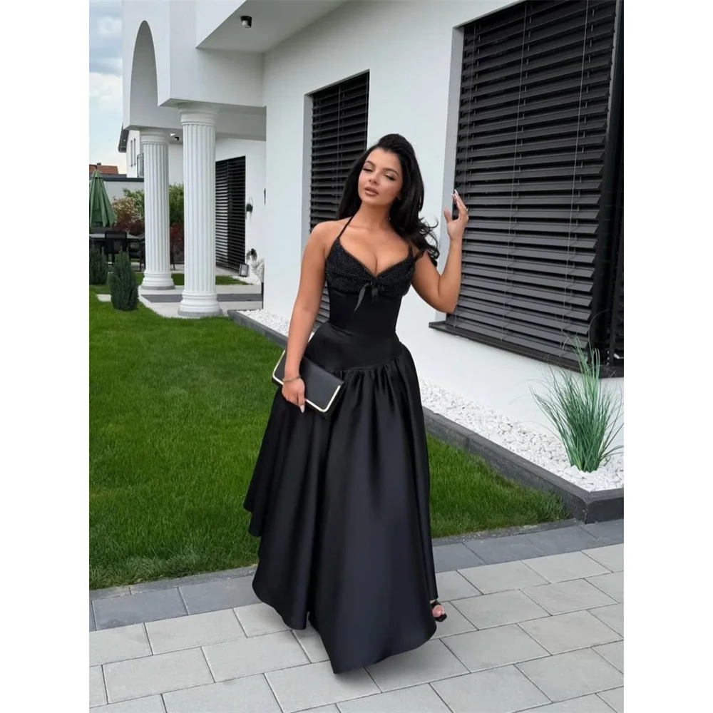 EDECPBM Satin Halter black A-Line Textured Bodice Beautiful Evening Dress 2026 Prom Dress Bow Customized Robes de Soirée
EDECPBM Satin Halter black A-Line Textured Bodice Beautiful Evening Dress 2026 Prom Dress Bow Customized Robes de Soirée