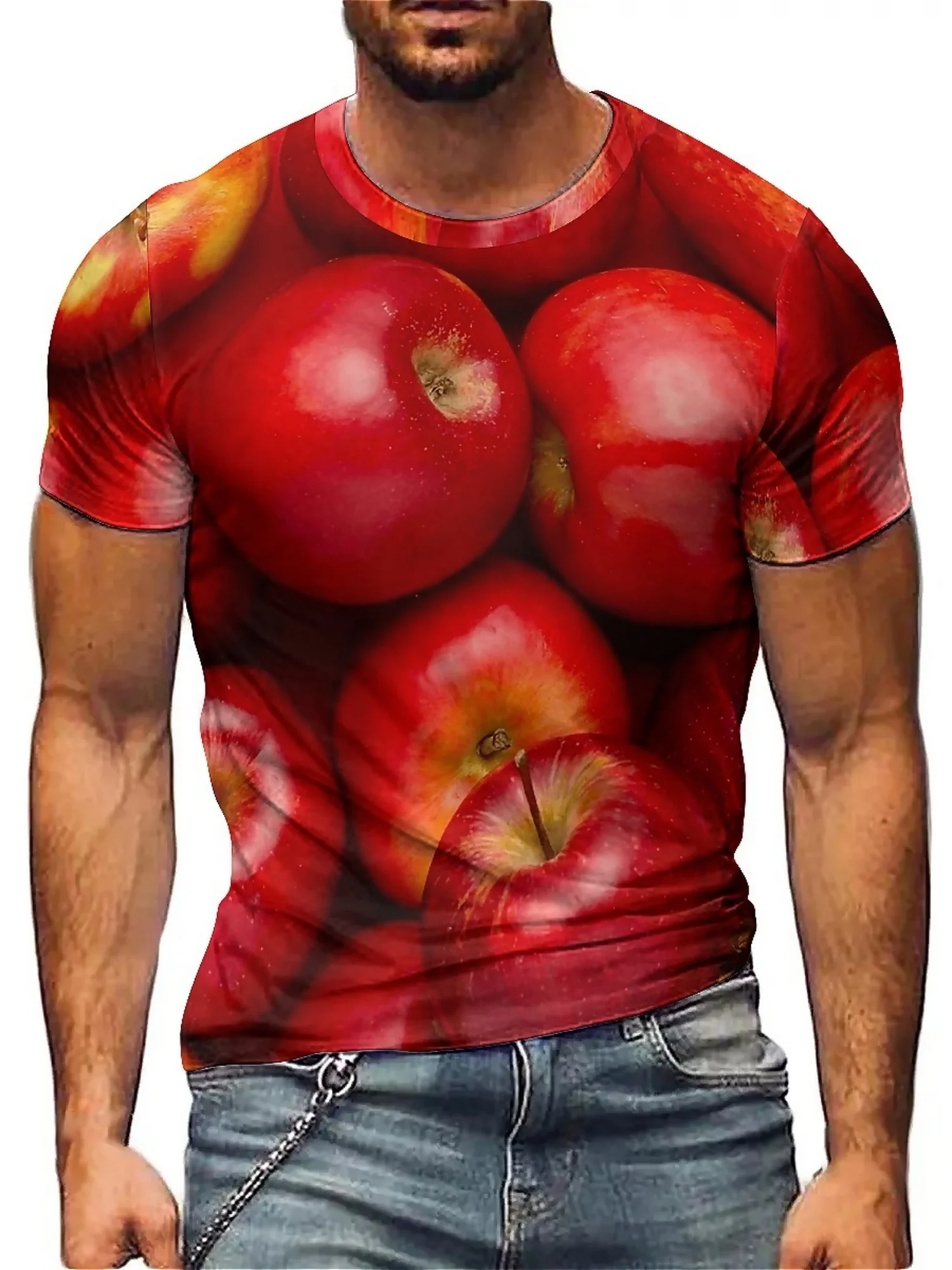 Men'S Stretchy 3D Red Apple Print T-Shirt - Casual Street Style, Short Sleeve Vibrant Graphic Tee for Summer
Men'S Stretchy 3D Red Apple Print T-Shirt - Casual Street Style, Short Sleeve Vibrant Graphic Tee for Summer