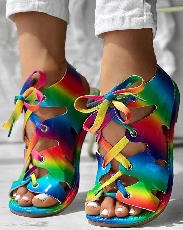 Shoes New Fashion Rainbow Ombre Lace-Up Hollow Out Sandals for Women's Casual Daily Vacation Flat Sandals
Shoes New Fashion Rainbow Ombre Lace-Up Hollow Out Sandals for Women's Casual Daily Vacation Flat Sandals
