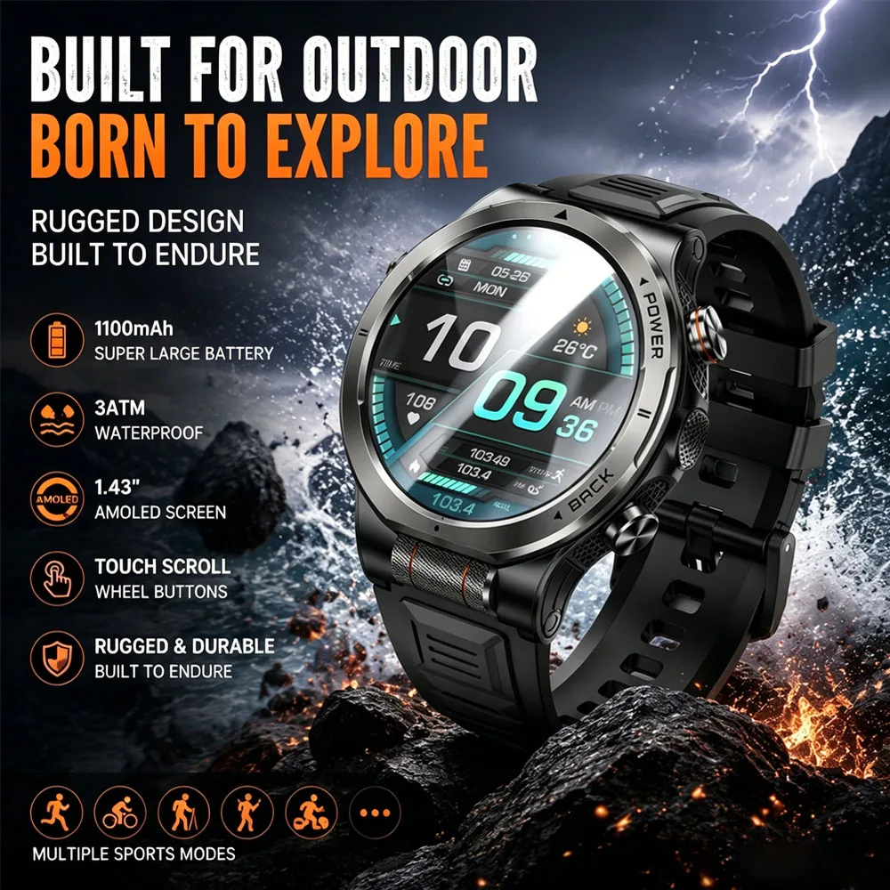 New Men's Sports Watch Health Monitoring 3ATM Waterproof 100+ Sports Mode Flashlight Sleep Monitoring Bluetooth Call Smart Watch
New Men's Sports Watch Health Monitoring 3ATM Waterproof 100+ Sports Mode Flashlight Sleep Monitoring Bluetooth Call Smart Watch