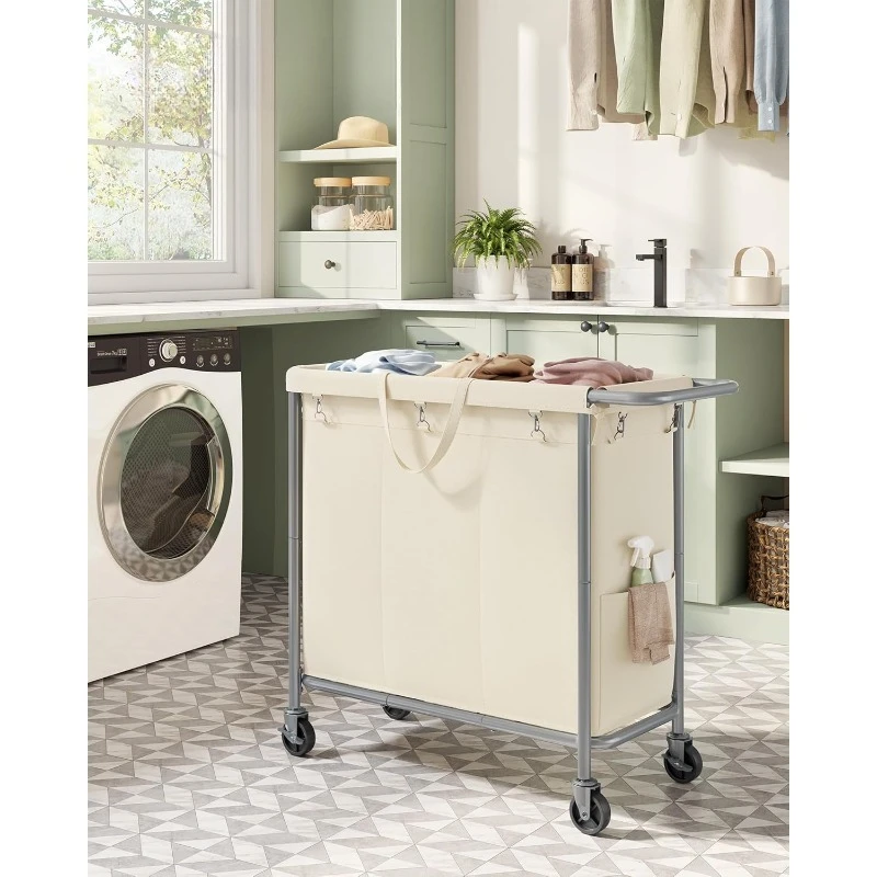 Laundry Basket with Wheels, 3-Section Rolling Laundry Hamper, 52.8 Gallons (200L), Removable Liner, Steel Frame with Handle
Laundry Basket with Wheels, 3-Section Rolling Laundry Hamper, 52.8 Gallons (200L), Removable Liner, Steel Frame with Handle