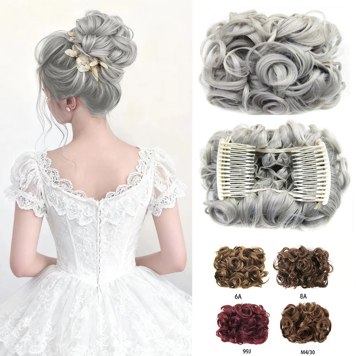 Elegant Messy Big Bun Hairpiece Synthetic Curly 8-Inch Bridal Bun Comb Clip High-Temperature Fiber Fluffy Tousled Updo for Women
Elegant Messy Big Bun Hairpiece Synthetic Curly 8-Inch Bridal Bun Comb Clip High-Temperature Fiber Fluffy Tousled Updo for Women