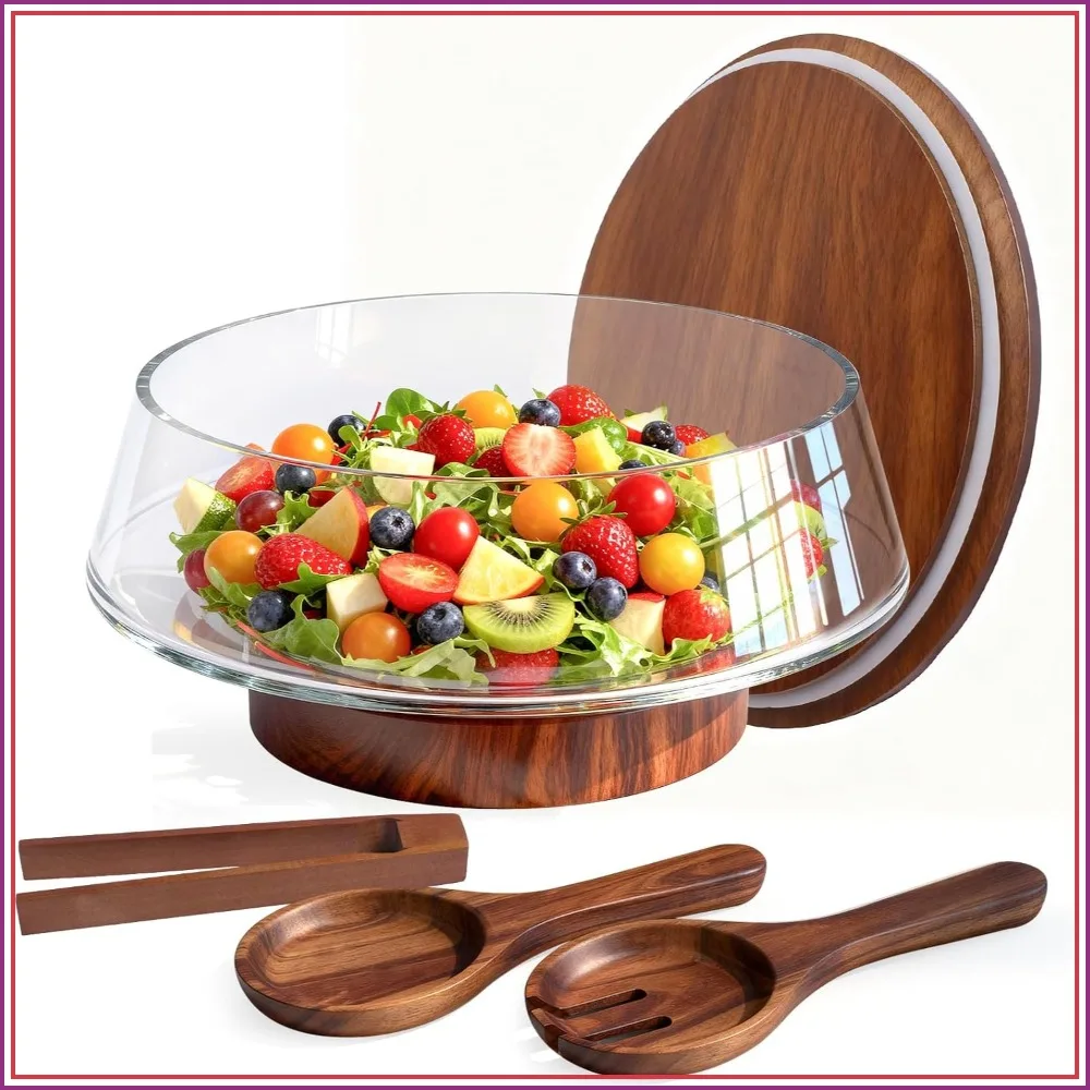 5-Qt Extra Large Glass Salad Bowl with Lid Set, Wood Base & Servers, Trifle Bowl for Kitchen & Parties
5-Qt Extra Large Glass Salad Bowl with Lid Set, Wood Base & Servers, Trifle Bowl for Kitchen & Parties