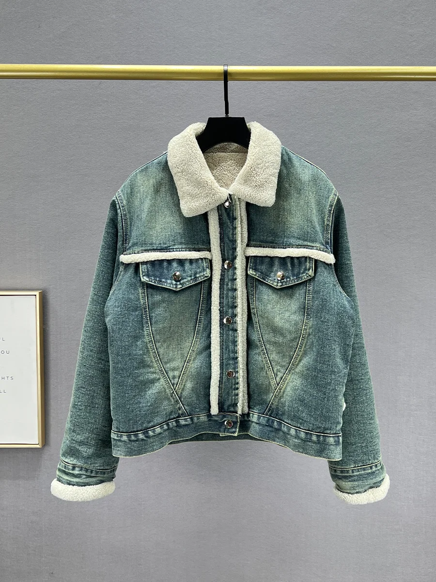 Lamb Velvet Denim Jaet Women's Winter Thiened Loose Slimming Cotton Top Collar Button Sve Long Regular Length
Lamb Velvet Denim Jaet Women's Winter Thiened Loose Slimming Cotton Top Collar Button Sve Long Regular Length
