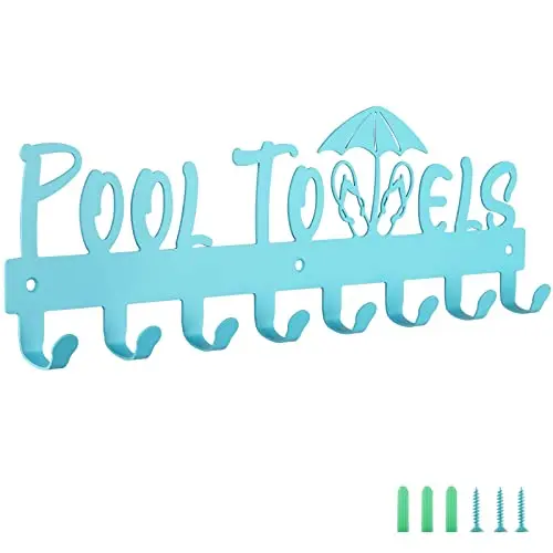 Eight-Hook Wall-Mounted Pool Towel Organizer In Blue, For Bathroom Or Outdoor Use, Holds Towels Robes And Garments With
Eight-Hook Wall-Mounted Pool Towel Organizer In Blue, For Bathroom Or Outdoor Use, Holds Towels Robes And Garments With