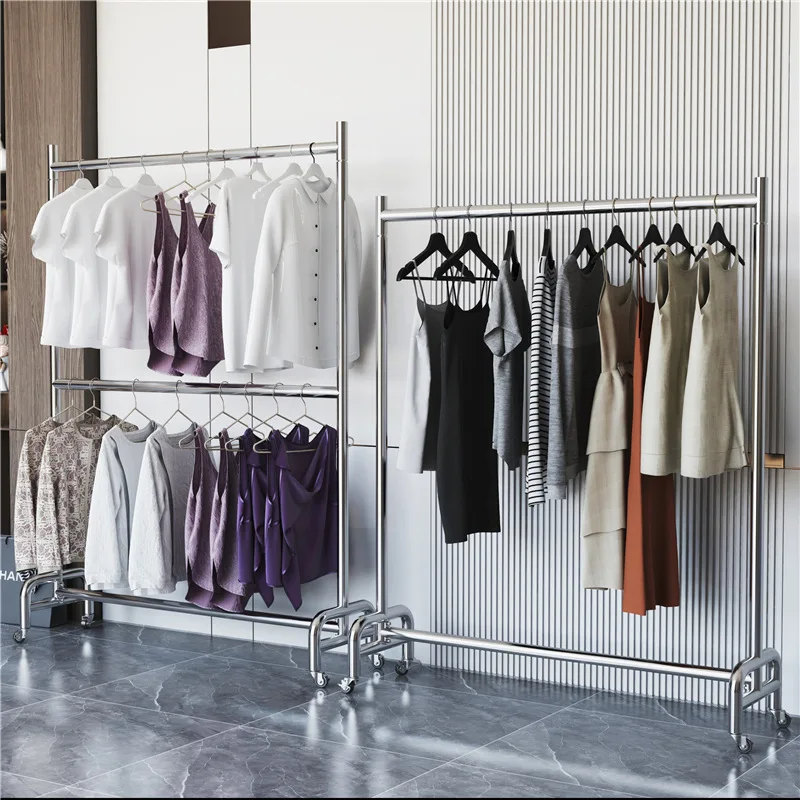 Custom Clothing Store Display Rack Stainless Steel Double Layer Garment Rack Movable Display Shelf Clothes Rack Floor Stand with
Custom Clothing Store Display Rack Stainless Steel Double Layer Garment Rack Movable Display Shelf Clothes Rack Floor Stand with