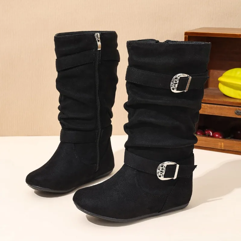 Flat Buckle Side Zipper High Boots Pleated Round Toe Versatile Fashion and Elegance College Spring and Autumn Girls' Boots
Flat Buckle Side Zipper High Boots Pleated Round Toe Versatile Fashion and Elegance College Spring and Autumn Girls' Boots