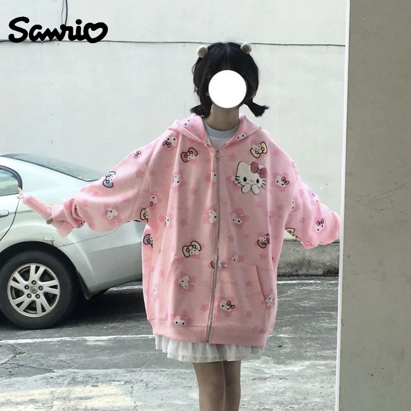 Sanrio Hello Kitty Hoodie Kawaii Cartoon Anime Embroidered Printed Accessory Coat Student Spring and Autumn Thin Loose Top 
Sanrio Hello Kitty Hoodie Kawaii Cartoon Anime Embroidered Printed Accessory Coat Student Spring and Autumn Thin Loose Top