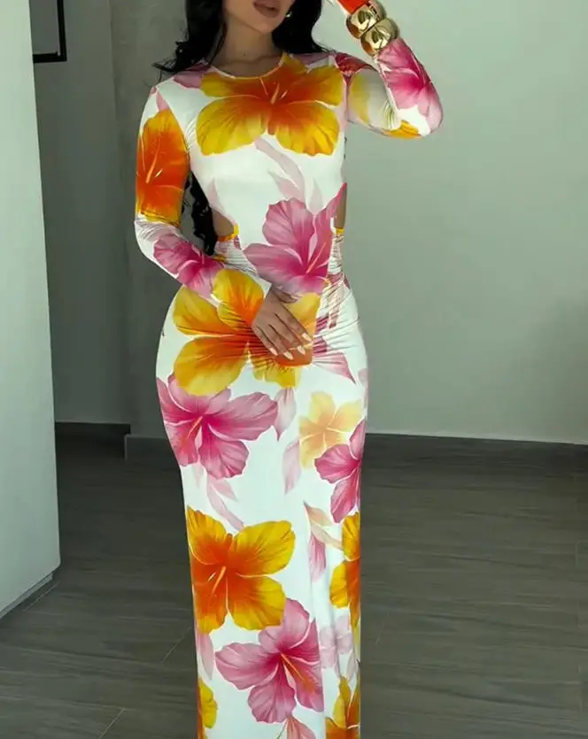 Women's Dress 2026 Spring Autumn New Floral Print Cutout Waist Long Sleeve Bodycon Maxi Dress Sexy Ruched Vacation Dress
Women's Dress 2026 Spring Autumn New Floral Print Cutout Waist Long Sleeve Bodycon Maxi Dress Sexy Ruched Vacation Dress