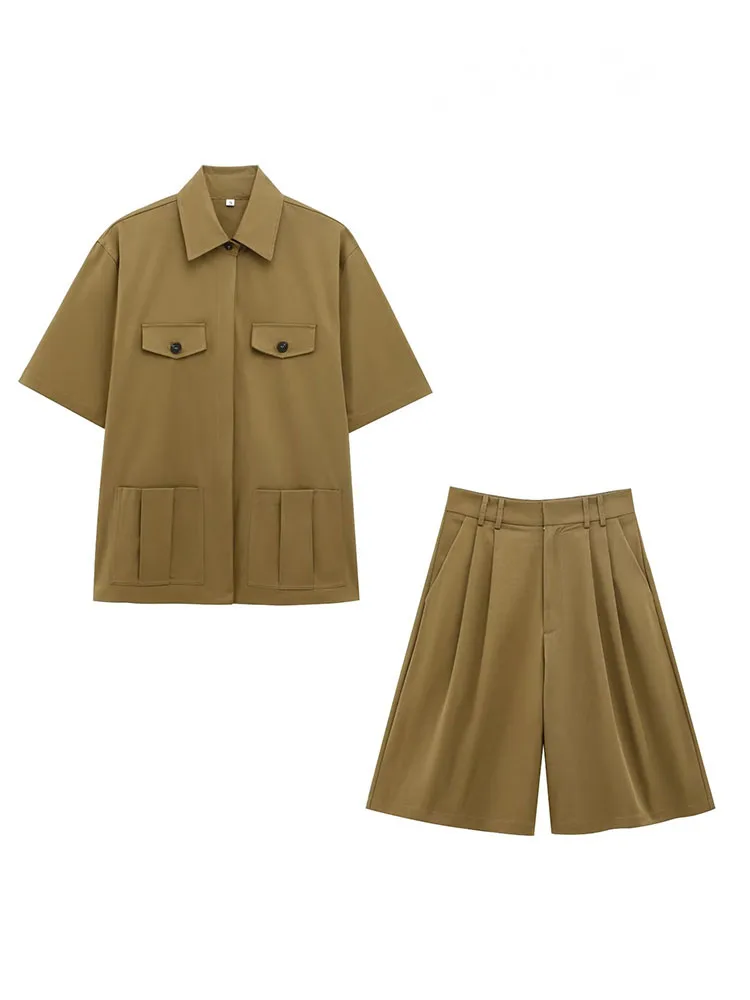 HH женские однотонные рубашки с карманами на пуговицах и короткими рукавами с лацканами + плиссированные летние повседневные шорты с высокой талией на молнии, комплект из 2 предметов
HH женские однотонные рубашки с карманами на пуговицах и короткими рукавами с лацканами + плиссированные летние повседневные шорты с высокой талией на молнии, комплект из 2 предметов