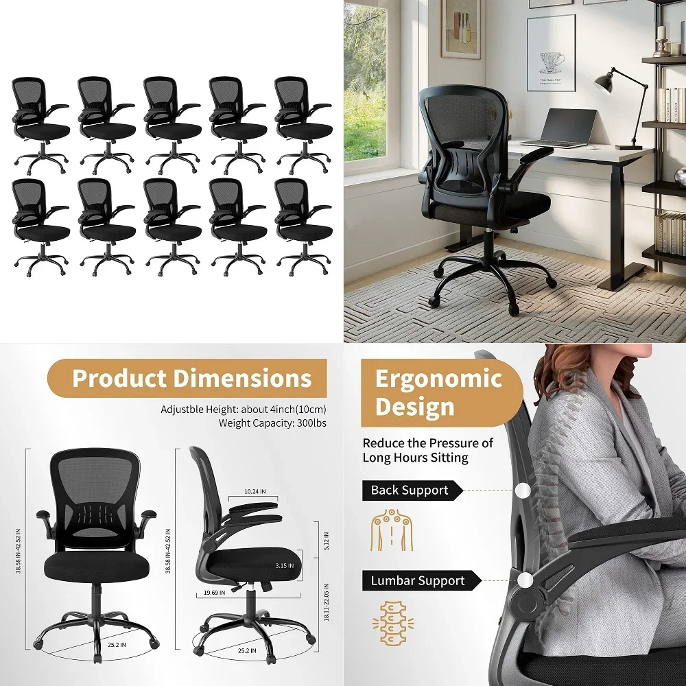 Office Chair Set of 10, Ergonomic Home Office Desk Chairs with Flipup Arms and Lumbar Support, Height Adjustable, Black
Office Chair Set of 10, Ergonomic Home Office Desk Chairs with Flipup Arms and Lumbar Support, Height Adjustable, Black