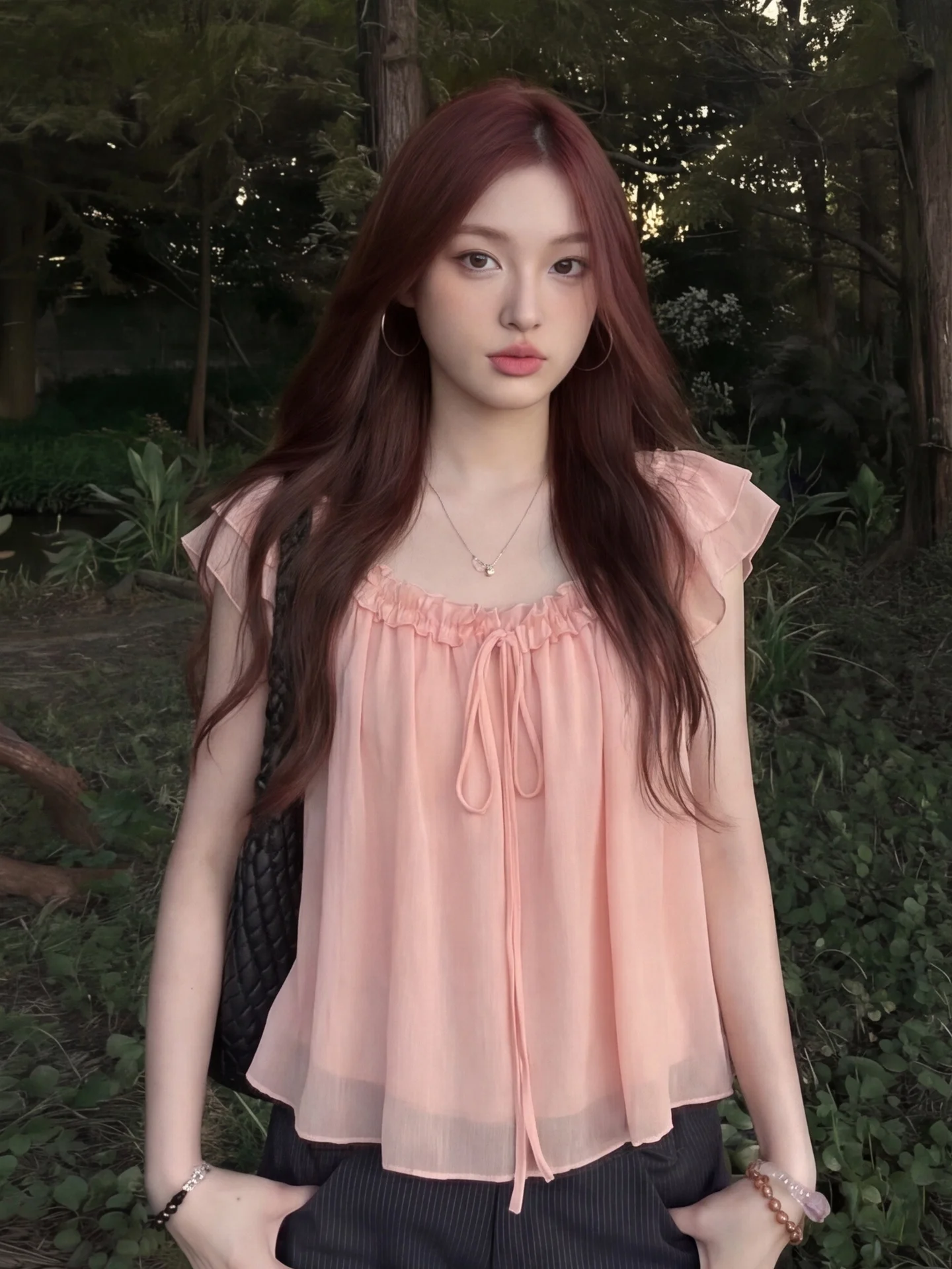 Dopamine Pink Earlet Ruffle Sleeve Chiffon Shirt Women Summer Sweet Bow Knot Tie Short Sleeve Top Korean Style Loose Fit
Dopamine Pink Earlet Ruffle Sleeve Chiffon Shirt Women Summer Sweet Bow Knot Tie Short Sleeve Top Korean Style Loose Fit