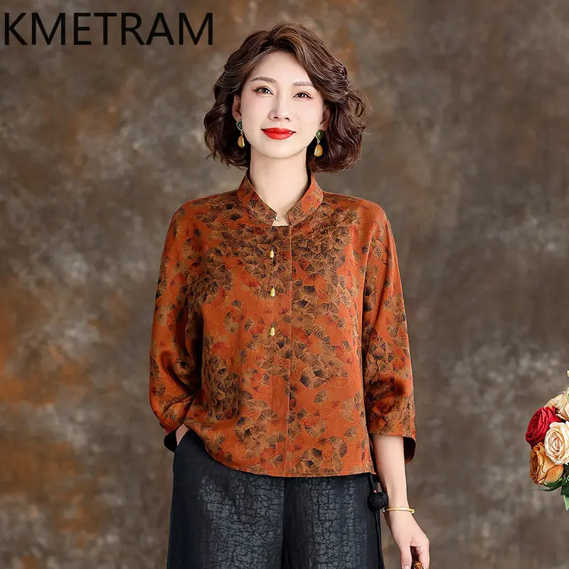 KMETRAM 100% Mulberry Silk Xiangyunsha Shirts for Women 2026 Summer Retro Printed Three Quarter Sleeved Blouses Camisas De Mujer
KMETRAM 100% Mulberry Silk Xiangyunsha Shirts for Women 2026 Summer Retro Printed Three Quarter Sleeved Blouses Camisas De Mujer