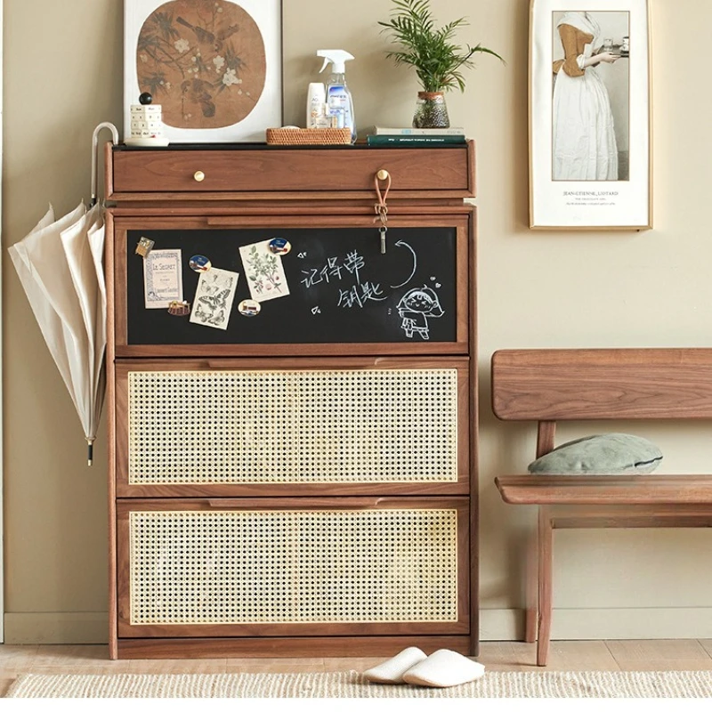 Used solid wood black walnut shoe cabinet for household doors, ultra-thin flipped rattan woven entryway cabinet
Used solid wood black walnut shoe cabinet for household doors, ultra-thin flipped rattan woven entryway cabinet