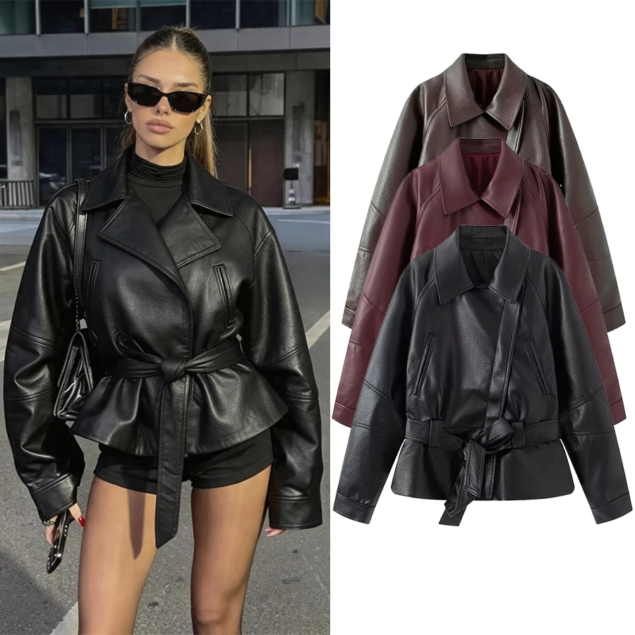 Women Fashion Short Faux Leather Coat Women Long Sleeve Lapel Jacket With Belt Vintage Lady Jacket Outwear
Women Fashion Short Faux Leather Coat Women Long Sleeve Lapel Jacket With Belt Vintage Lady Jacket Outwear
