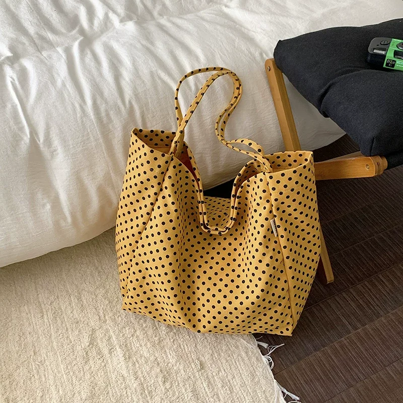 Yellow Black Polka Dot Canvas Tote Bag Large Capacity Casual Shopping Shoulder Handbag Women Daily Soft Cloth Shopper Bags
Yellow Black Polka Dot Canvas Tote Bag Large Capacity Casual Shopping Shoulder Handbag Women Daily Soft Cloth Shopper Bags