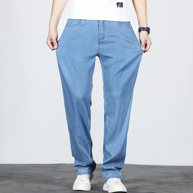 Summer Thin Men's Loose Straight Jeans Lyocell Comfortable Business Casual Stretch Light Blue Pants Male Plus Size 42 44 46
Summer Thin Men's Loose Straight Jeans Lyocell Comfortable Business Casual Stretch Light Blue Pants Male Plus Size 42 44 46
