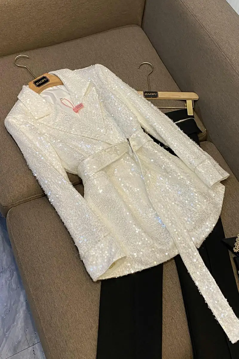 High Street All-over Shinny Sequins Designed Lady Outwear Coat Women Long Sleeve Fashion Blazer With Belt
High Street All-over Shinny Sequins Designed Lady Outwear Coat Women Long Sleeve Fashion Blazer With Belt